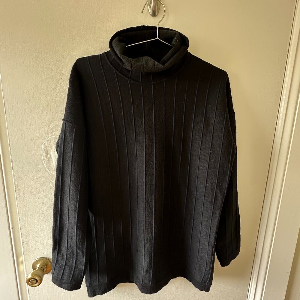 Reality Studio Black Sweater with Blue textured Stripes Size XS/S